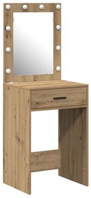 Sminkasztal LED világítással Tömör tölgy 50x41x135 cm