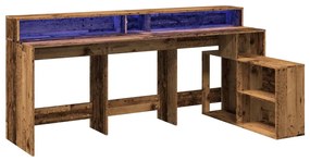 antik fa színű szerelt fa íróasztal LED-ekkel 200 x 104 x 91 cm