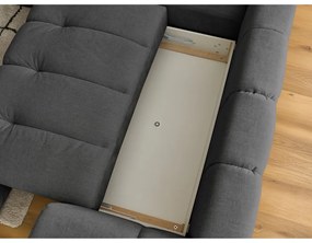 Sötétszürke kinyitható-tárolóhelyes sarokkanapé (bal oldali-L alakú) Fuji – Bobochic Paris