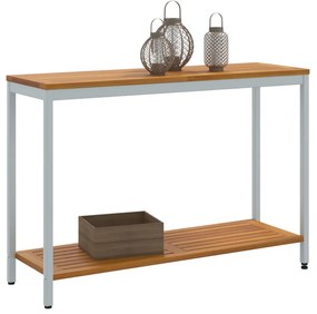 Kültéri Asztal Természetes és Szürke 35x110x75 cm Tömör Fa és Acél