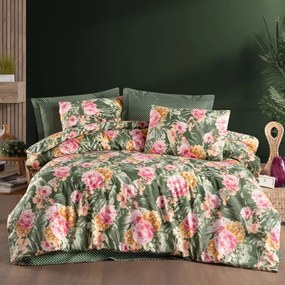 Victoria zöld pamut ágyneműhuzat TiaHome - 1x Párna 90x70cm, 1x Paplan 140x200cm