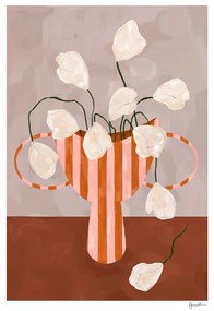 Poszter 50x70 cm White Flowers in Striped Vase – Frankie Penwill – The Poster Club