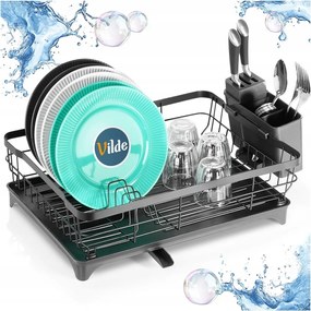 Csepegtető Nagy Szárító edények tányérok evőeszközök bögrék fekete fém