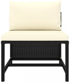 fekete polyrattan elemes középső kanapé párnákkal