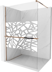 Mexen Kioto +, zuhanyparaván polccal és törölközőtartóval 110 x 200 cm, 8mm átlátszó üvegmintás fehér, rózsa arany profil, 800-110-121-60-85