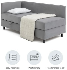 Szürke kárpitozott ágyneműtartós egyszemélyes ágy matraccal 90x200 cm Avela – Bonami Selection
