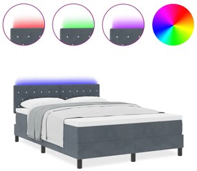 Boxspring Ágy Matraccal és LED-del Sötétszürke 140x190 cm Bársony