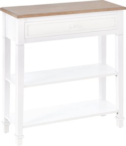 HOMCOM Multifunkcionális Konzol Asztal Oldal Asztal Előszobába Étkezőbe 2 Polccal 1 Kivehető Fiókkal Retro Stílusú Fogantyú Fenyő 75,6x27,5x80,5 cm Te