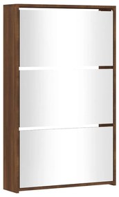 barna tölgyszínű 3 szintes cipőszekrény tükörrel 63x17x102,5 cm