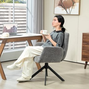 HOMCOM Forgatható fotel 360° kárpitozott karosszék karfával lounge szék gyapjú len hatású gombtűzött acél lábakkal nappaliba hálószobába sötétszürke