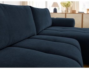 Sötétkék kinyitható-tárolóhelyes sarokkanapé (jobb oldali-heverő résszel) Fuji – Bobochic Paris