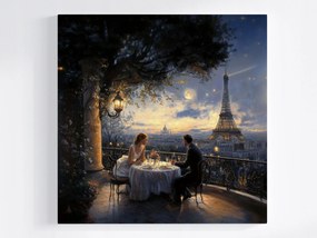 Poszter Párizs Torony Terasz Kilátás Pár Vacsora Este 80x80