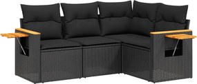 vidaXL 4 részes fekete polyrattan kerti ülőgarnitúra párnákkal