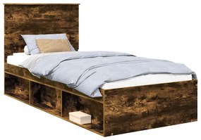 vidaXL Ágykeret fejtámlával Füstölt tölgy 90 x 190 cm Tömör fenyőfa