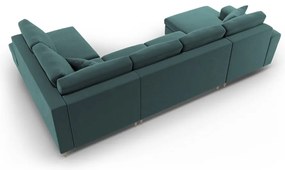 Petróleum színű bársony kinyitható tárolóhelyes sarokkanapé (jobb oldali-U alakú) Kyoto – Cosmopolitan Design