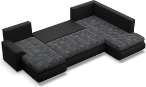 Tokio U sarokkanapé, 3 ágyneműtartóval, fonott + műbőr, jobboldali, szürke - fekete