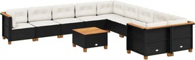 vidaXL 11 részes fekete polyrattan kerti ülőgarnitúra párnákkal