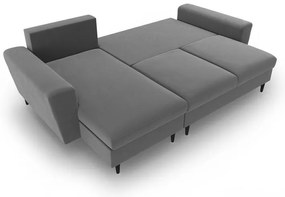 Világosszürke bársony kinyitható tárolóhelyes sarokkanapé Kyoto – Cosmopolitan Design