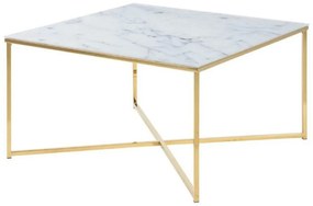 Dohányzóasztal Oakland F105Fehér márvány, Aranysárga, 45x80x80cm, Edzett üveg, Sarok