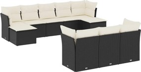 vidaXL 10 részes fekete polyrattan kerti ülőgarnitúra párnákkal