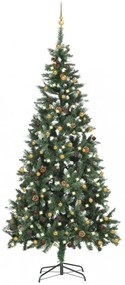 Műkarácsonyfa LED-ekkel és gömbökkel 210 cm