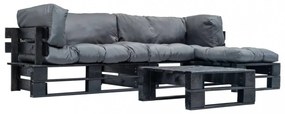 4 részes fsc fa kerti raklap-ülőgarnitúra szürke párnákkal