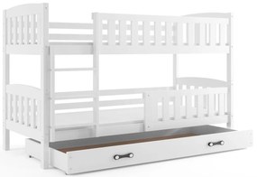 KUBUS emeletes ágy + tárhely+ ajándék matrac + ágyrács, 90x200 cm, fehér, fehér