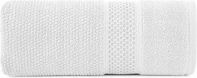 Törölköző 50x90 cm fehér, dombornyomott szegéllyel és fényes szállal, 500 g/m2