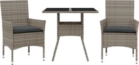 vidaXL 3 részes szürke polyrattan/üveg kerti étkezőgarnitúra párnával