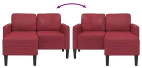 borvörös műbőr 2 üléses kanapé L-alakú kanapéval 125 cm