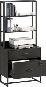HOMCOM Filing Cabinet Office Storage with Bookshelf for A4, Letter & Legal Files, 2 Drawers, Printer Stand, Black | Aosom