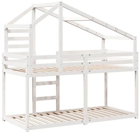 fehér tömör fenyőfa ágy emelettel és tetővel 80 x 200 cm