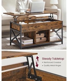 VASAGLE emelhető tetejű dohányzóasztal 50 × 100 × (49–62 cm), barna és fekete színben