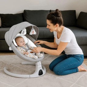 Elektromos hintaszék, automatikus ringatás, bluetooth, világosszürke