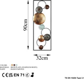 Fém fali dekoráció, circles, arany-kék 90x32 cm