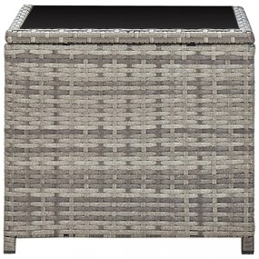 szürke polyrattan és üveg dohányzóasztal 45 x 45 x 40 cm