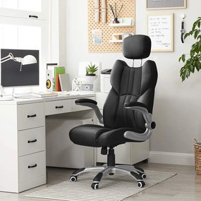 SONGMICS STEVON ergonomikus irodai és gamer forgószék, állítható fejtámlával, felhajtható karfákkal, max. 150 kg, fekete