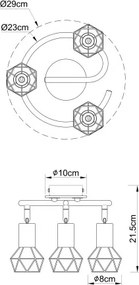 Globo 54802S-3H Spotlámpa fekete fém, barna fa betéttel. Ø:230, M:215, fényforrás nélkül 3xE14 40W 230V