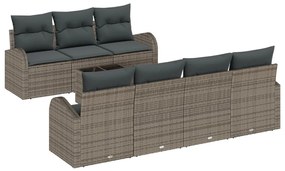 8 darabos kerti kanapé szett párnákkal szürke poly rattan, 2 személyes kerti kanapé tárolóval és párnákkal szürke poly rattan