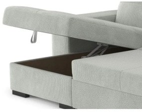 PALERMO ággyá alakítható kanapé tárolóval és puffal, világosszürke, balos kivitel
