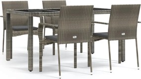 vidaXL 5 részes szürke polyrattan kerti étkezőgarnitúra párnával