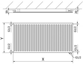 Mexen CVH10 Higiénikus panelradiátor 500 x 1000 mm, alsó csatlakozás, 530 W, antracit, W610H-050-100-66