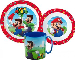 Super Mario Mushroom Kingdom étkészlet, micro műanyag szett bögrével 350 ml