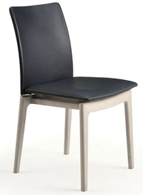 SM63 design szék, fekete bőr, olajozott fehérített tölgy láb