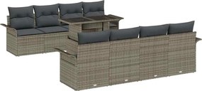 vidaXL Kerti Kanapé Szett párnával tárolóval 9 pcs Szürke Poly Rattan