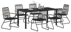 7 Részes Kerti Étkező Szett Fekete PVC Rattan