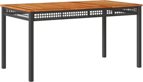 vidaXL fekete polyrattan és akácfa kerti asztal 140 x 80 x 75 cm