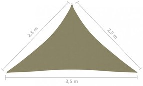 bézs háromszögű oxford-szövet napvitorla 2,5 x 2,5 x 3,5 m