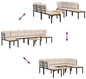 5 részes fekete porszórt acél kerti kanapészett párnával