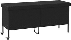 Fekete Polyrattan Kerti Tárolóláda Kerekekkel 160X55X75 Cm